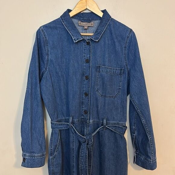 J. Crew Point Sur Denim Long Sleeve Belted Jumpsuit size 16 Casual Minimalist - Picture 3 of 12